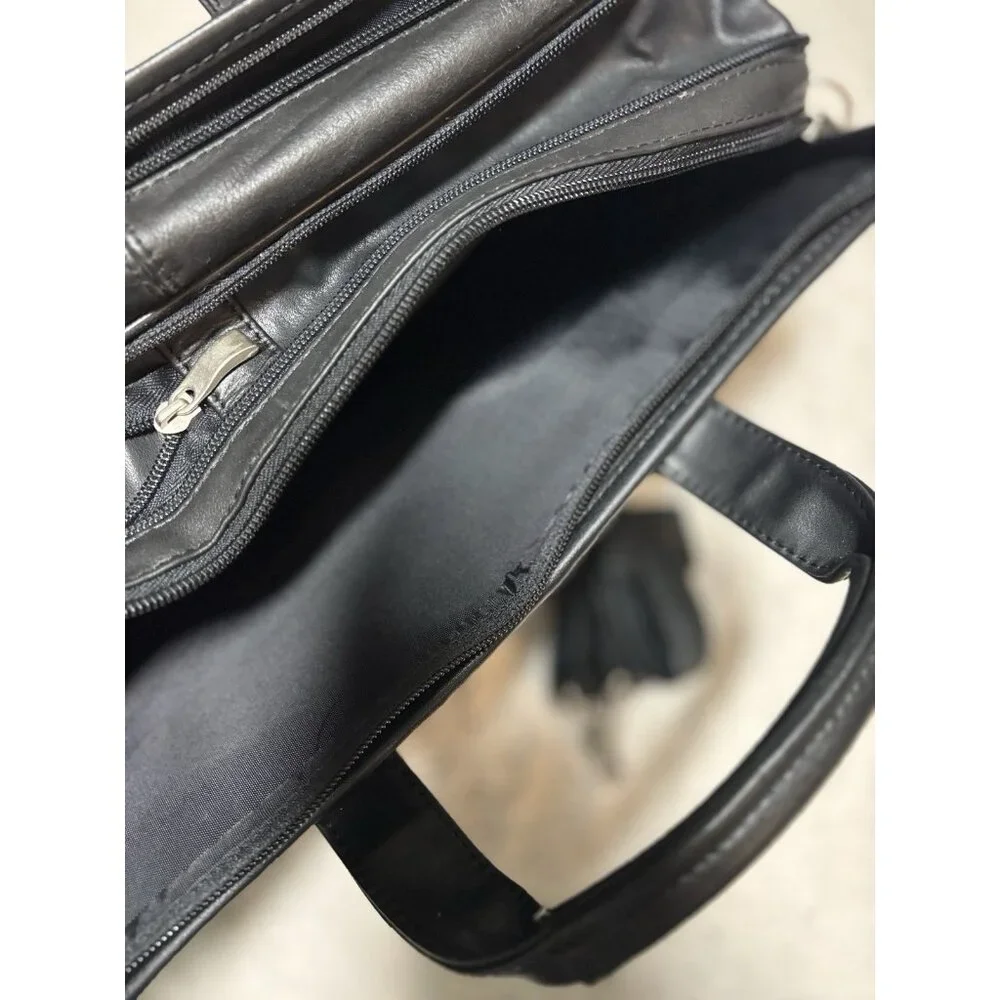 Leather‎ attache briefcase Expandable messenger bag with handle & shoulder strap
